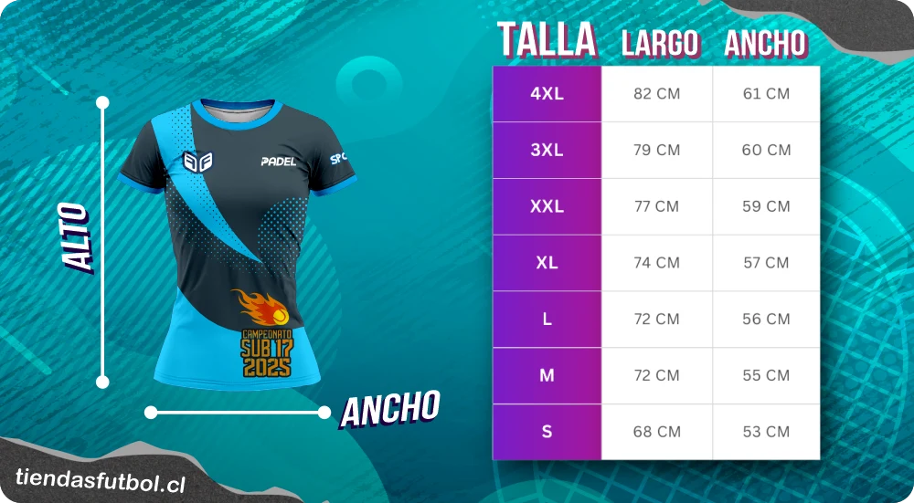 camisetas de padel cuadro de medidas talla mujer chile