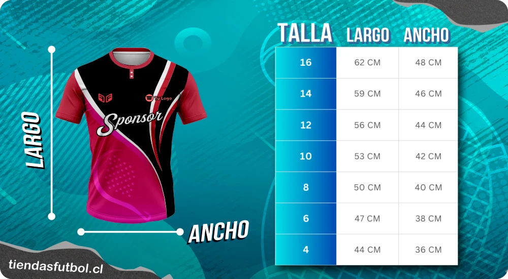 camisetas de padel cuadro de medidas talla niños chile