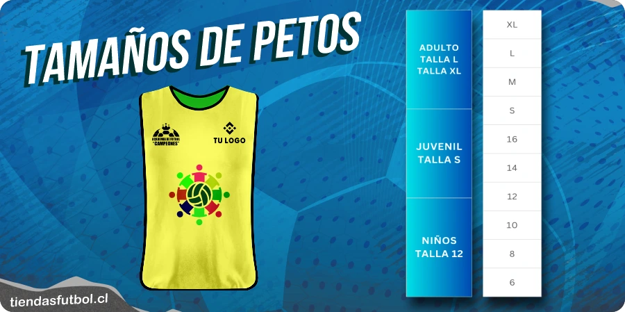 petos de futbol cuadro de medidas para hombres mujeres y niños chile