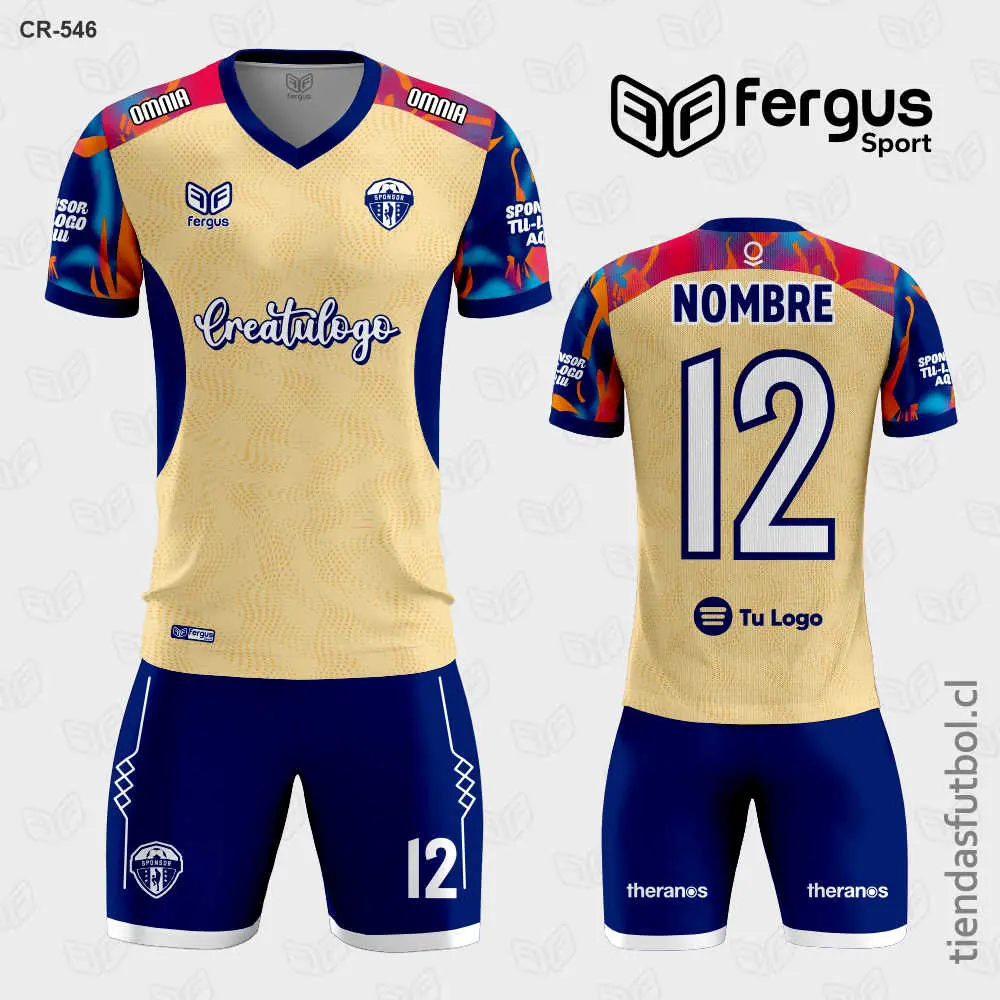Camisetas de Futbol Azul con naranja Hombros multicolor