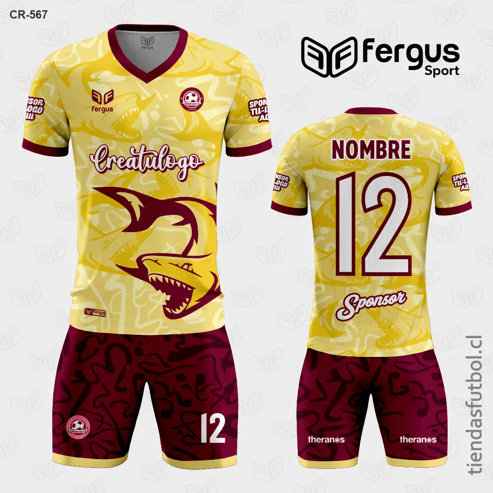 Camisetas de Futbol Tiburon crema con guinda