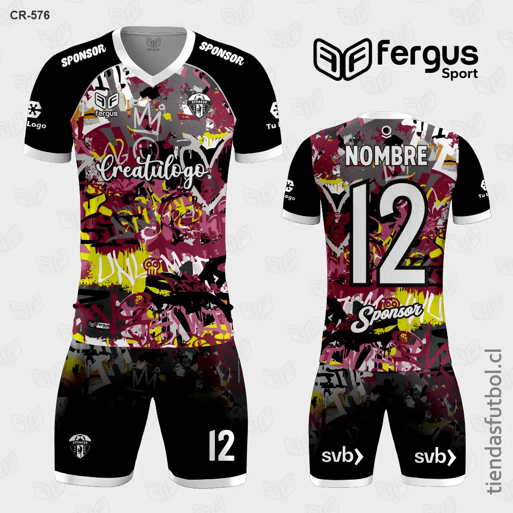 Camisetas de Futbol guinda Negro Blanco