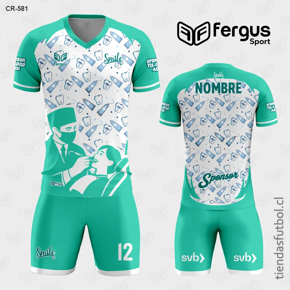 Camisetas de Futbol Blanco con verde agua Dentista