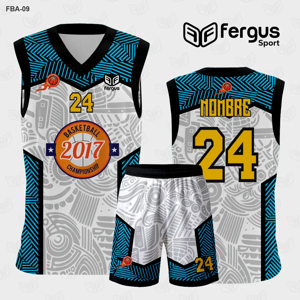 Camiseta de Basquetbol Celeste con Blanco