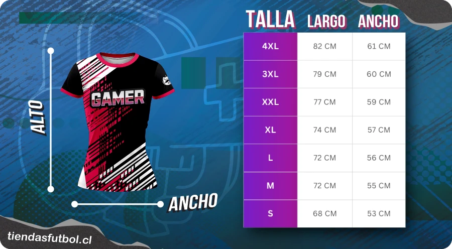 camisetas esports cuadro de talla mujer