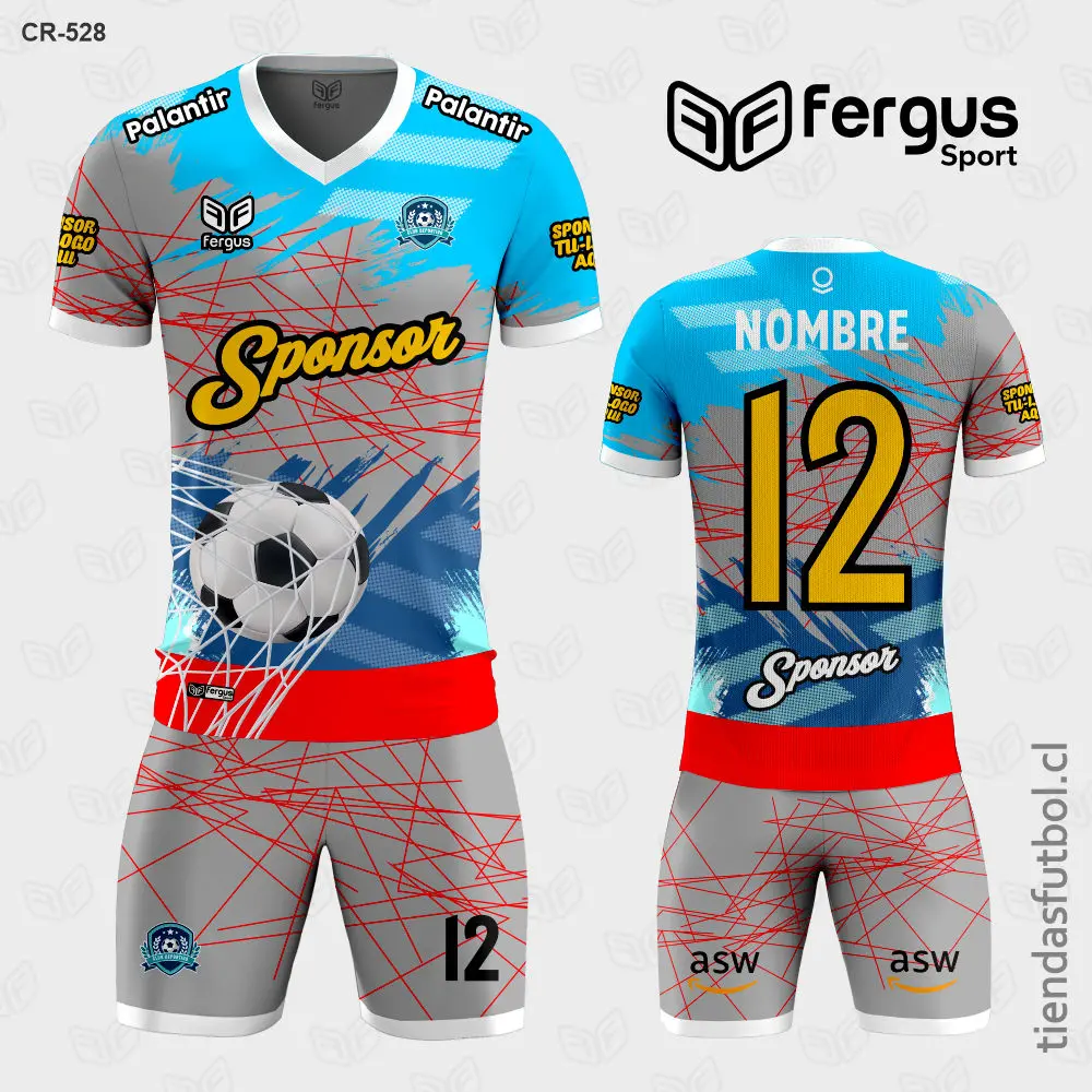 Camisetas de Futbol Pelota celeste gris naranja