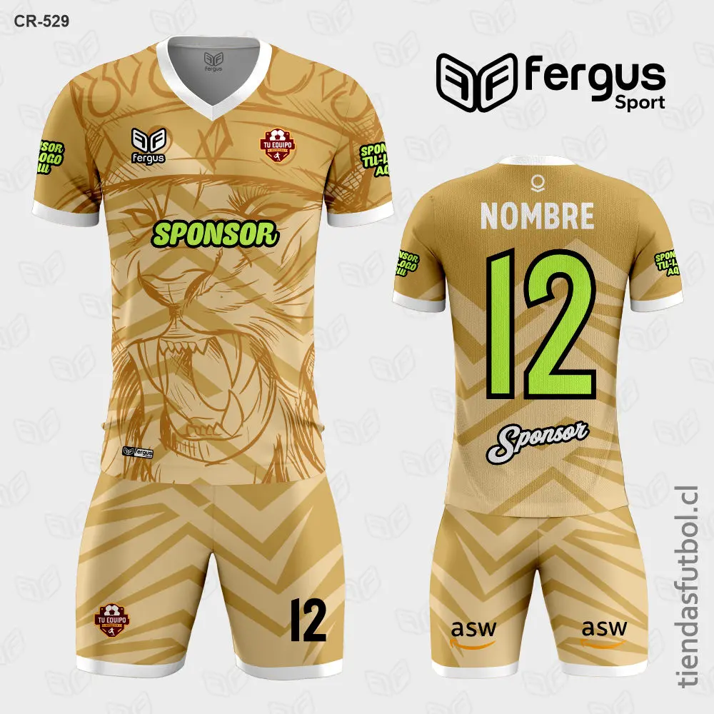 Camisetas de Futbol Rey Leon dorado y beige
