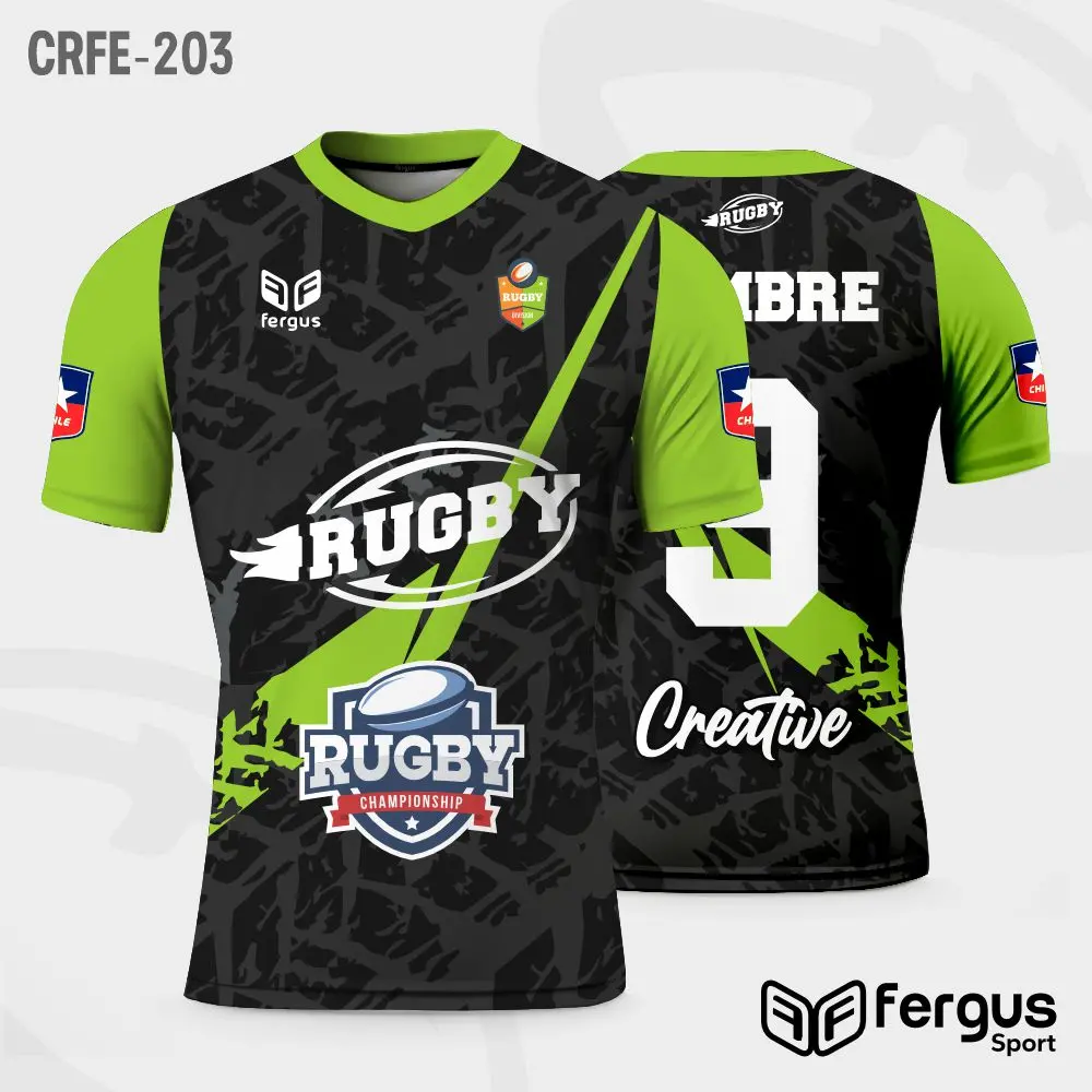 Camisetas de Rugby Negro mangas verdes