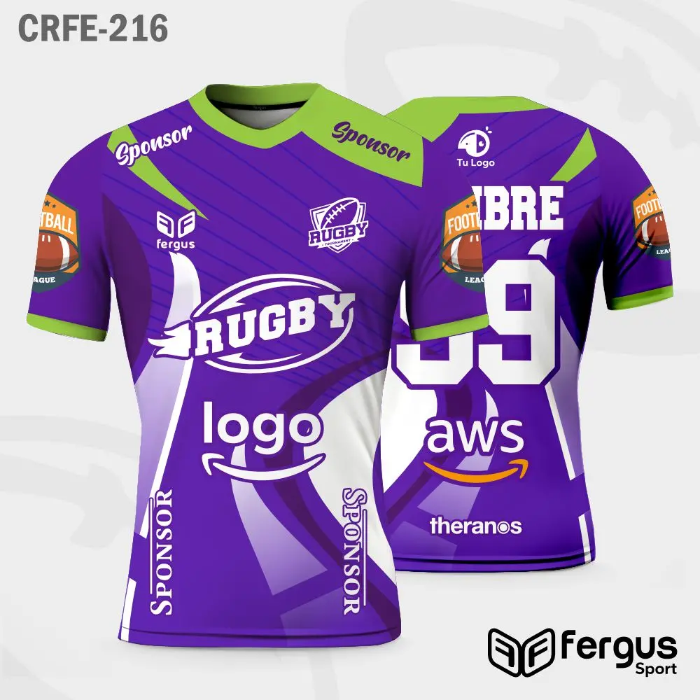 Camisetas de Rugby morado ribetes verdes