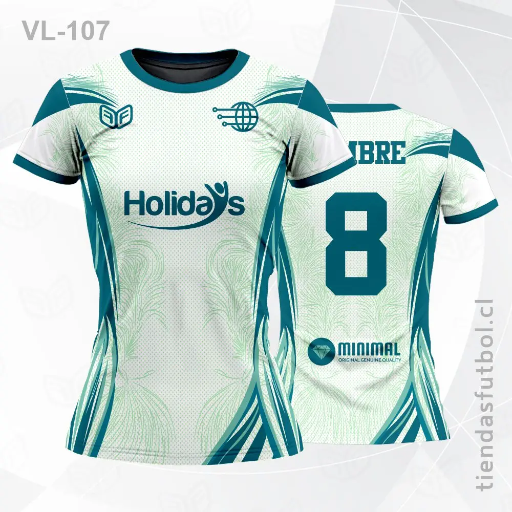 Camiseta de voleibol VL-107 color verde acero, diseño personalizado.