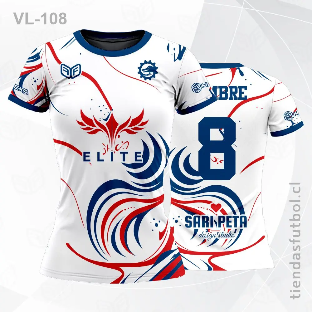 Camiseta de voleibol VL-108 azul con vivos rojos clásicos de equipo.