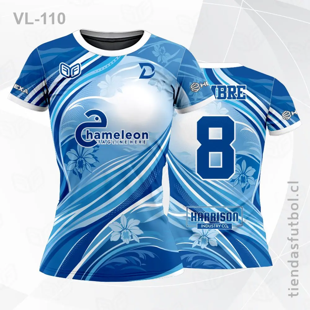 Camiseta de voleibol VL-110 azul marino, diseño personalizado.