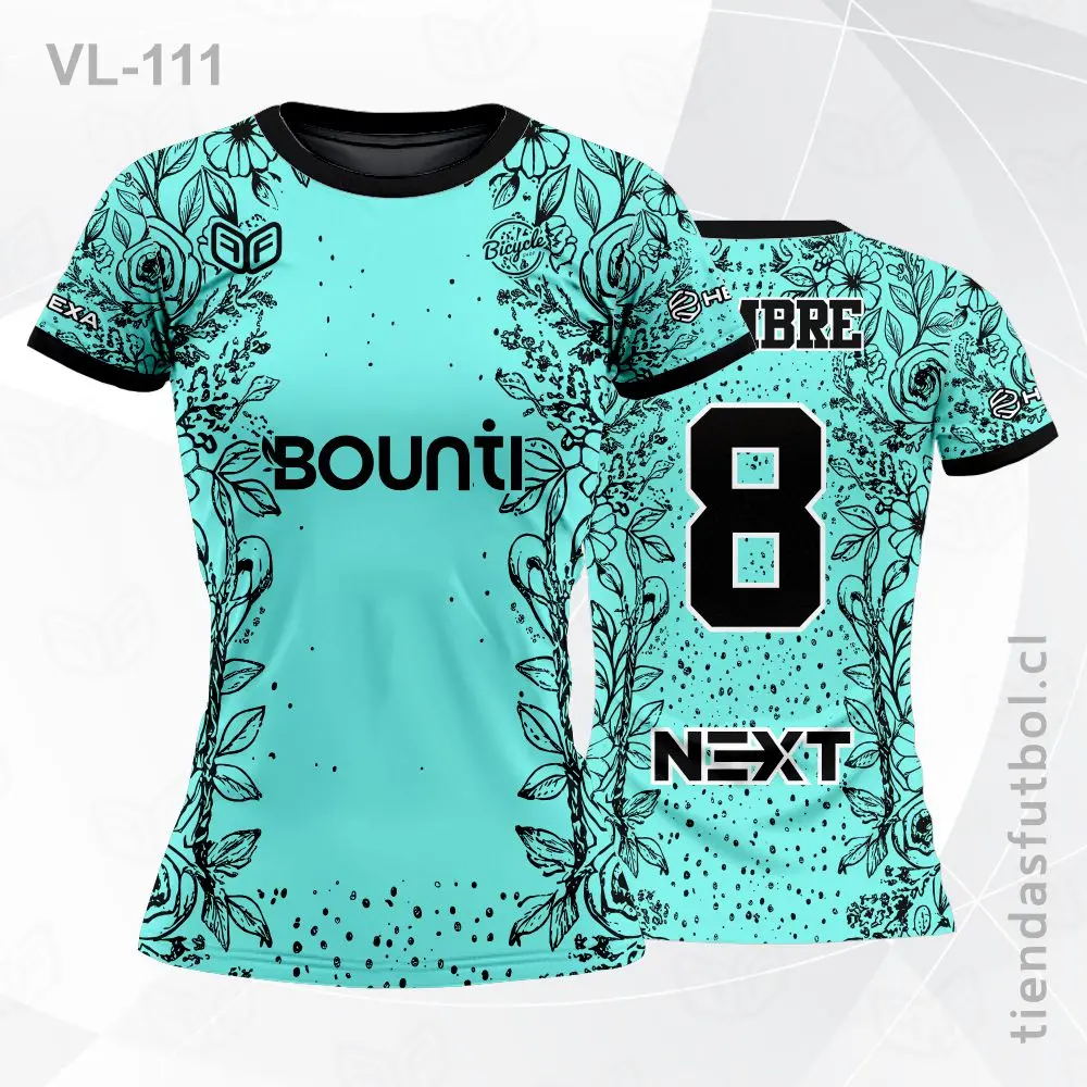 Camiseta de voleibol VL-111 negra con detalles verde jade modernos.