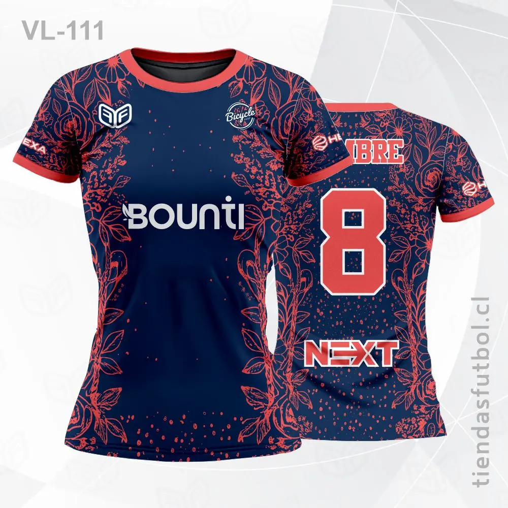 Camiseta de voleibol VL-111 roja con vivos azules deportivos.