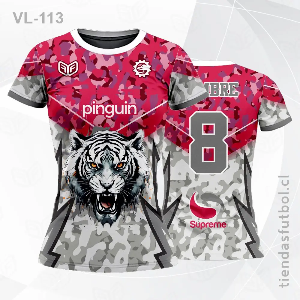 Camiseta de voleibol VL-113 roja con detalles en plomo.