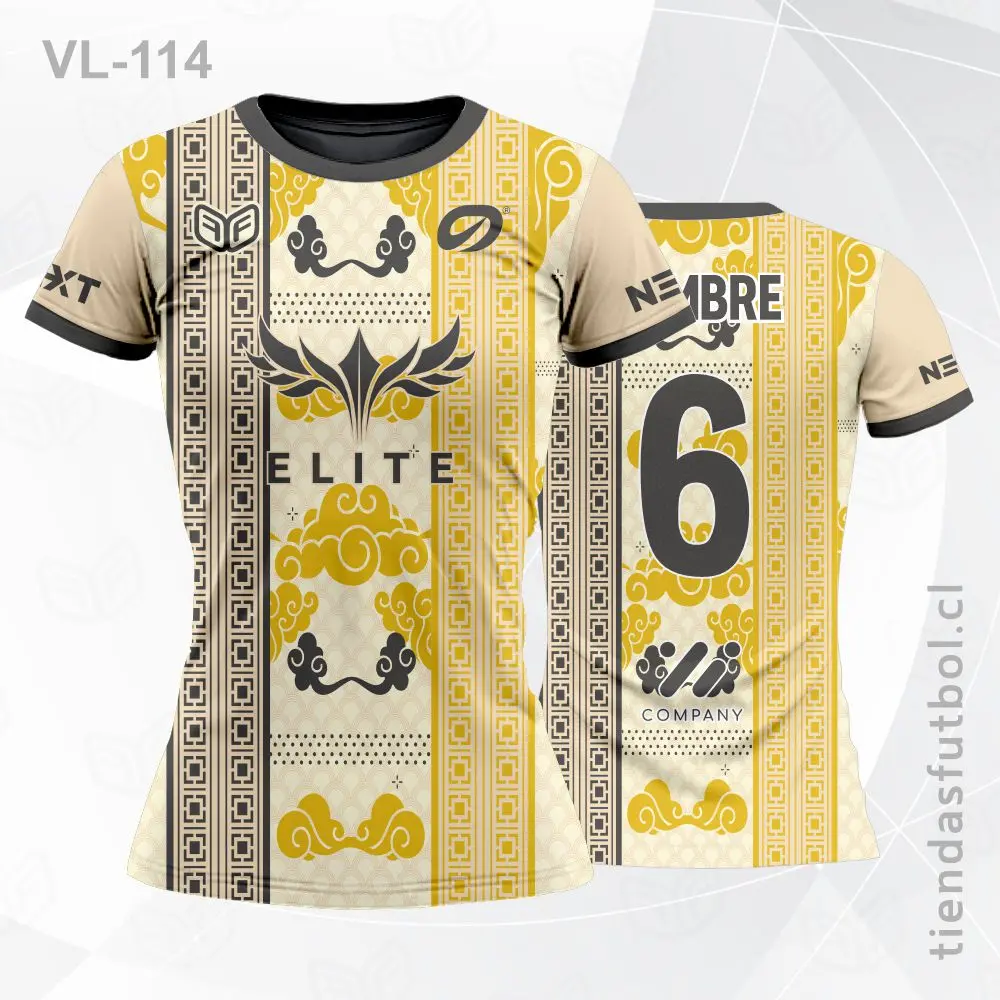 Camiseta de voleibol VL-114 plomo con vivos dorados elegantes.