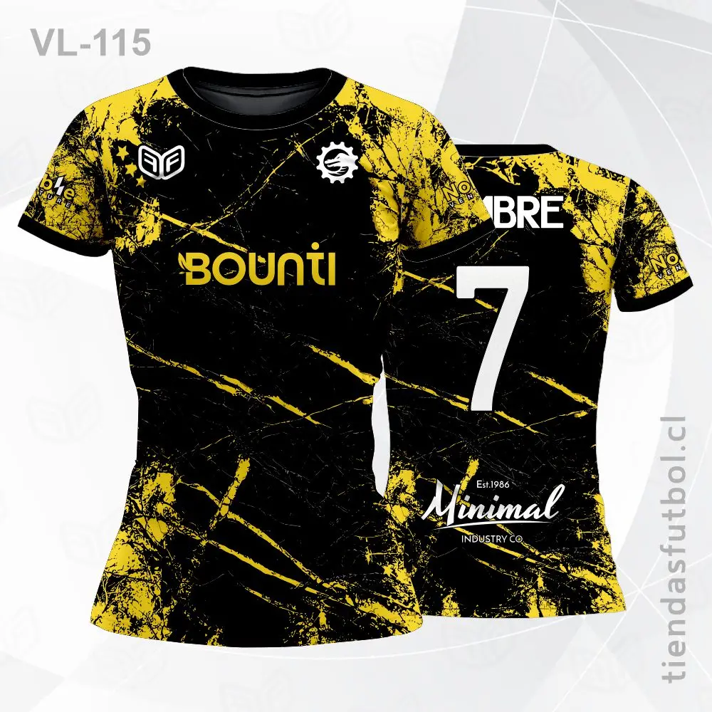 Camiseta de voleibol VL-115 amarilla con vivos negros, personalizada.