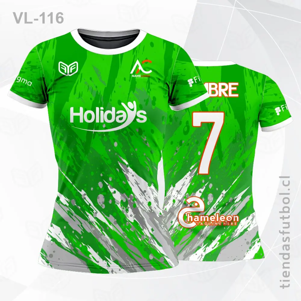Camiseta de voleibol VL-116 verde con detalles en plomo.