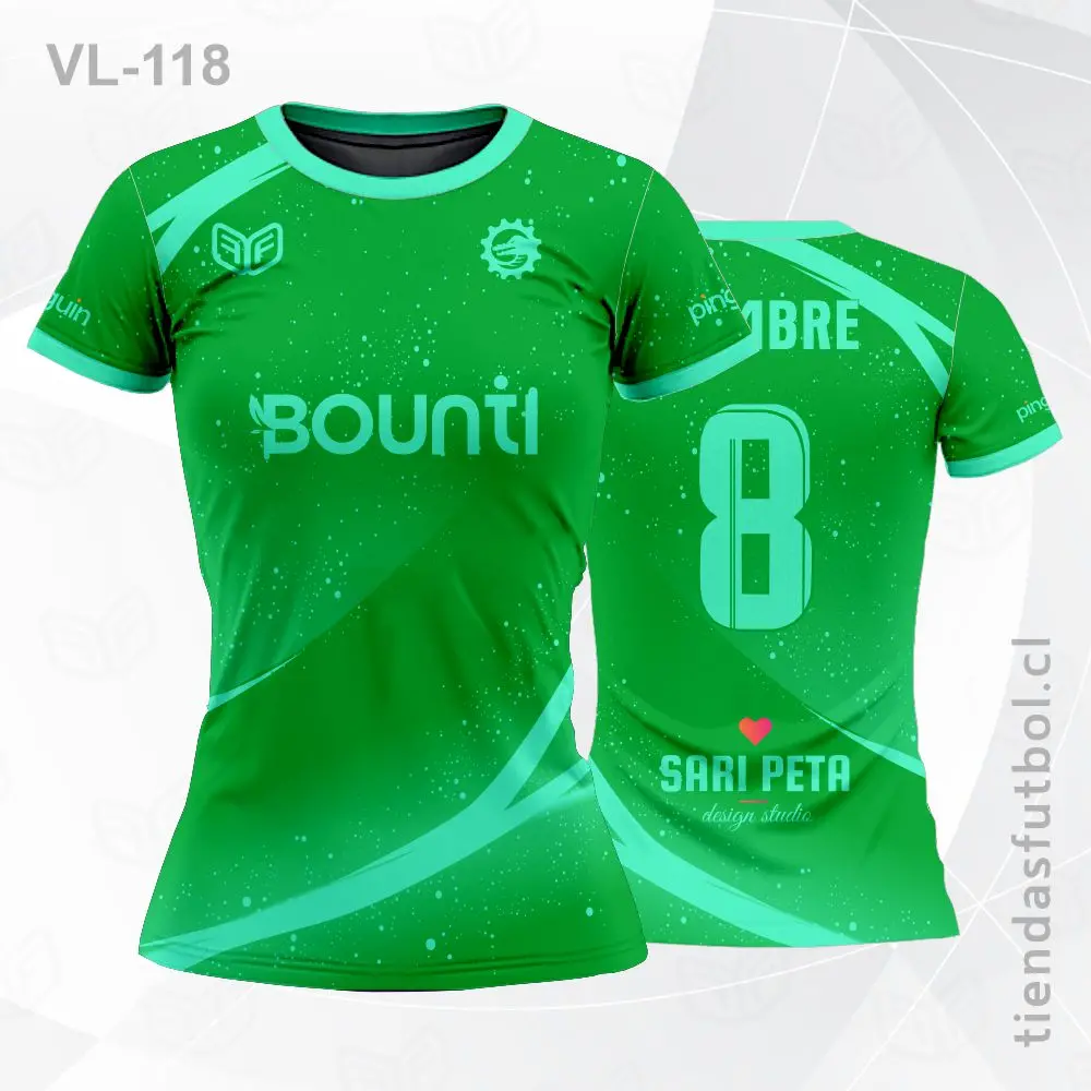 Camiseta de voleibol VL-118 verde sólido, modelo personalizado.