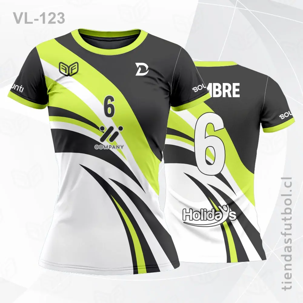 Camiseta de voleibol VL-123 plomo con vivos verde neón, personalizada.