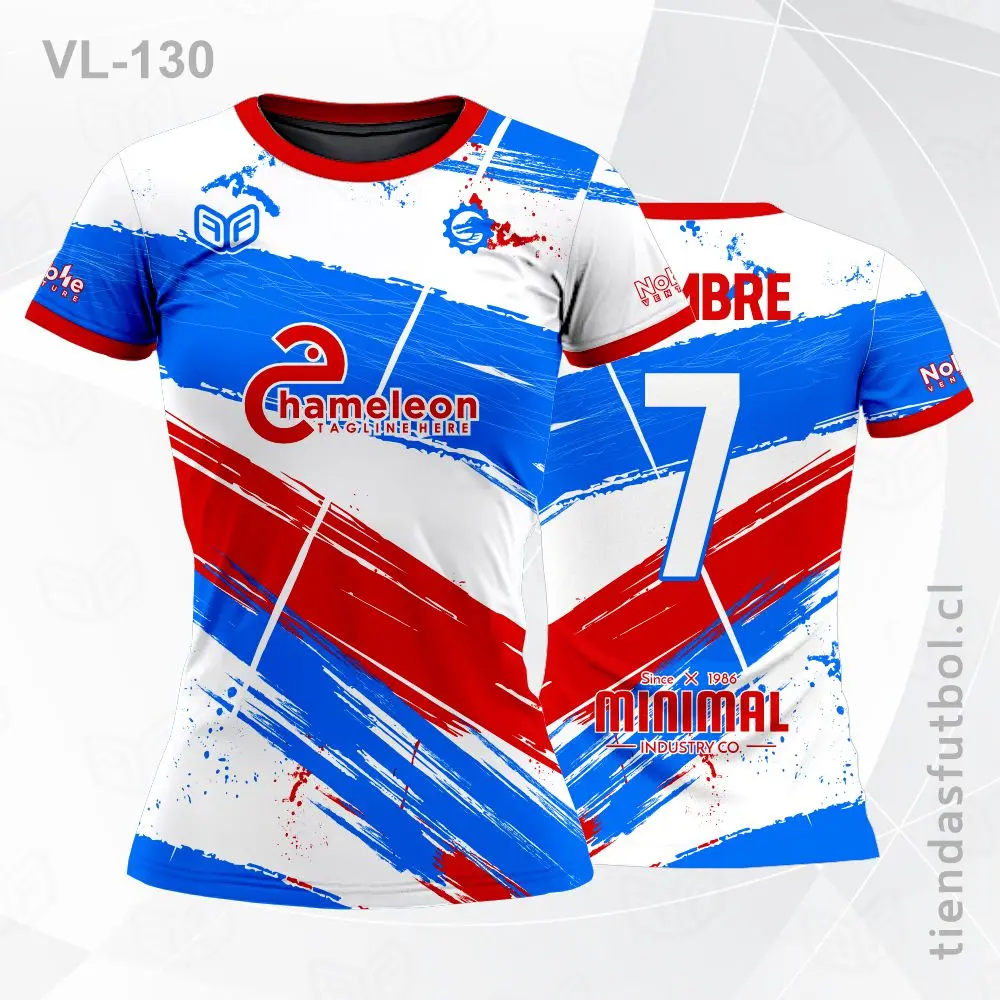 Camiseta de voleibol VL-130 azul con detalles rojos para clubes.