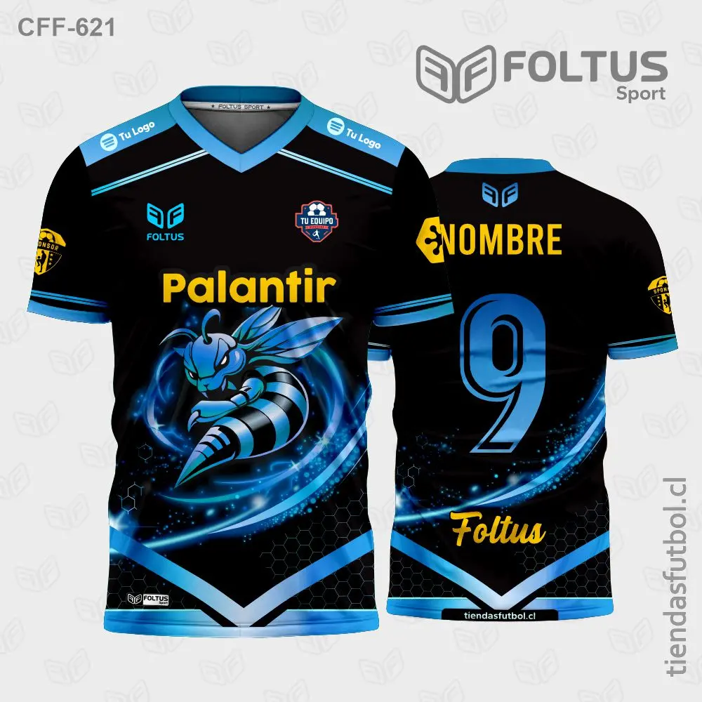 camiseta de futbol personalizada cff-621negro con celeste