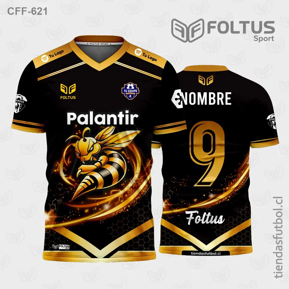 camiseta de futbol personalizada cff-621negro con dorado