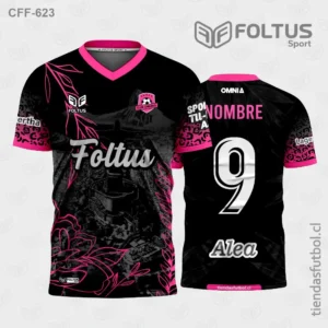 Camisetas de Fútbol Sublimadas Negro con Fucsia Personalizadas en chile