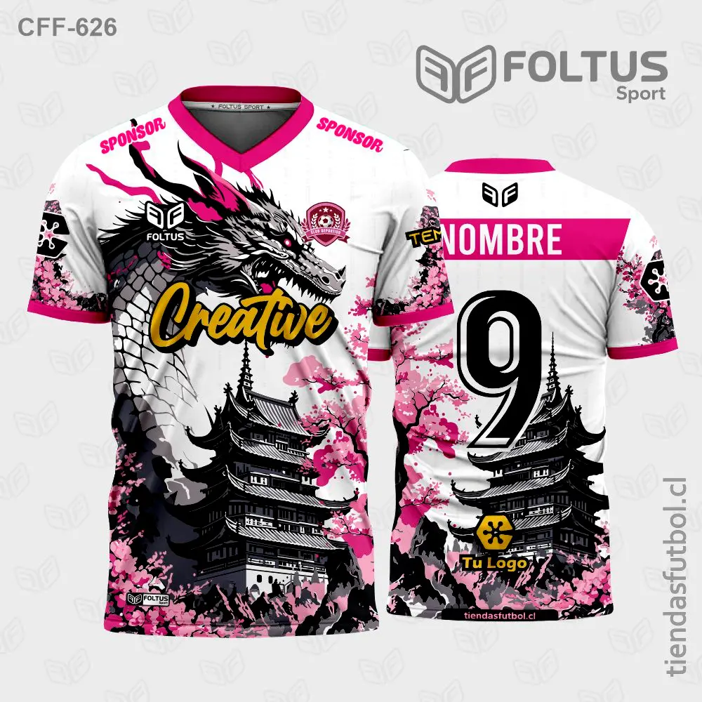 Camiseta de fútbol CFF-626 rosado con blanco, estilo estético personalizado