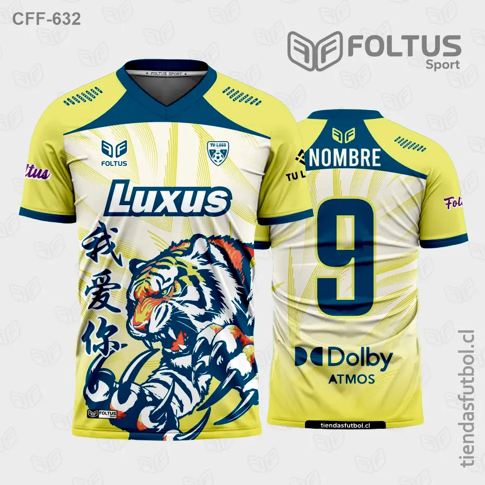 Camiseta de fútbol personalizadas CFF-632 azul acero con amarillo, diseño técnico personalizado