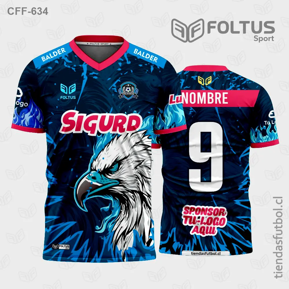 Camiseta de fútbol personalizadas CFF-634 azul con celeste, diseño clásico personalizado