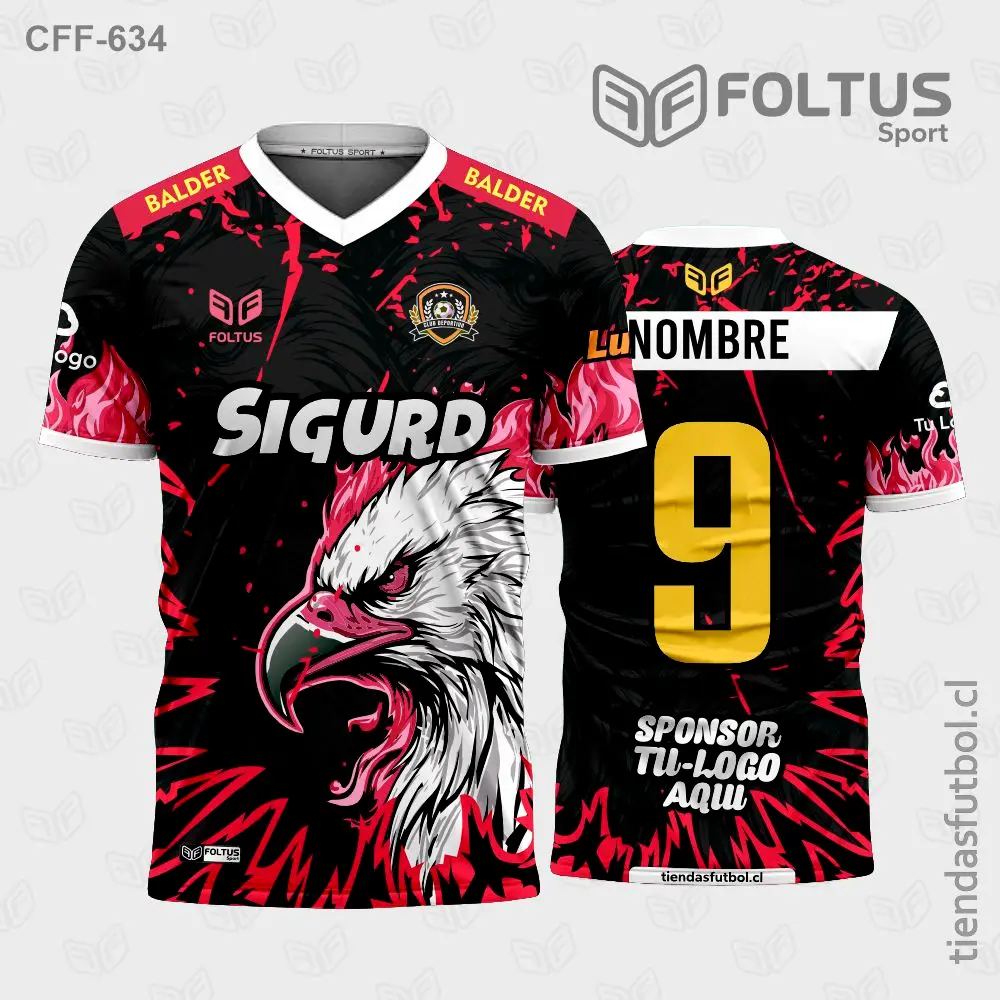 Camiseta de fútbol personalizadas CFF-634 rojo con negro, patrón dinámico personalizado