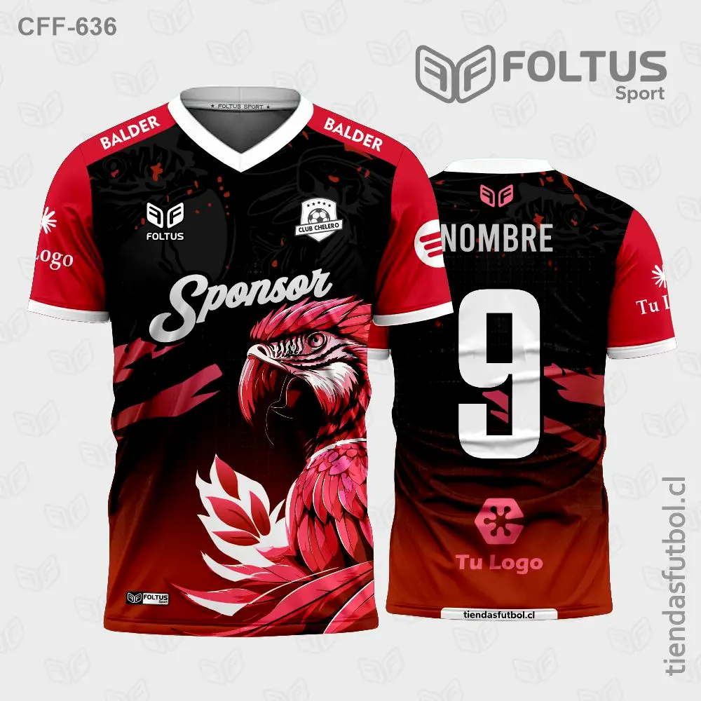 Camiseta de fútbol personalizadas CFF-636 rojo con negro, estilo de competición personalizado
