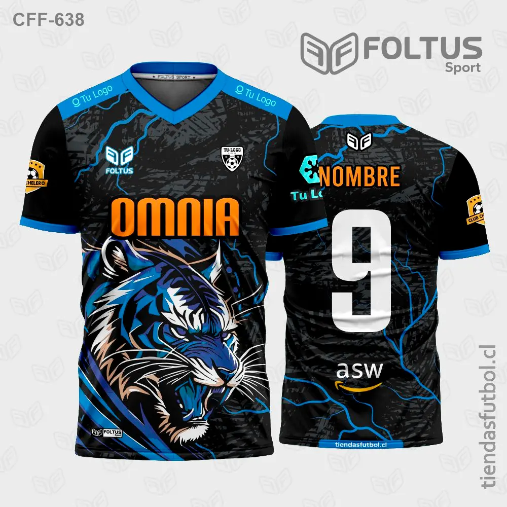 Camiseta de fútbol personalizadas CFF-638 celeste con negro, diseño fresco personalizado