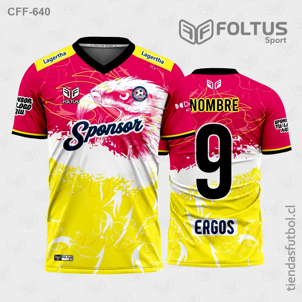 Camiseta de fútbol personalizadas CFF-640 amarillo con rojo, estilo tradicional personalizado