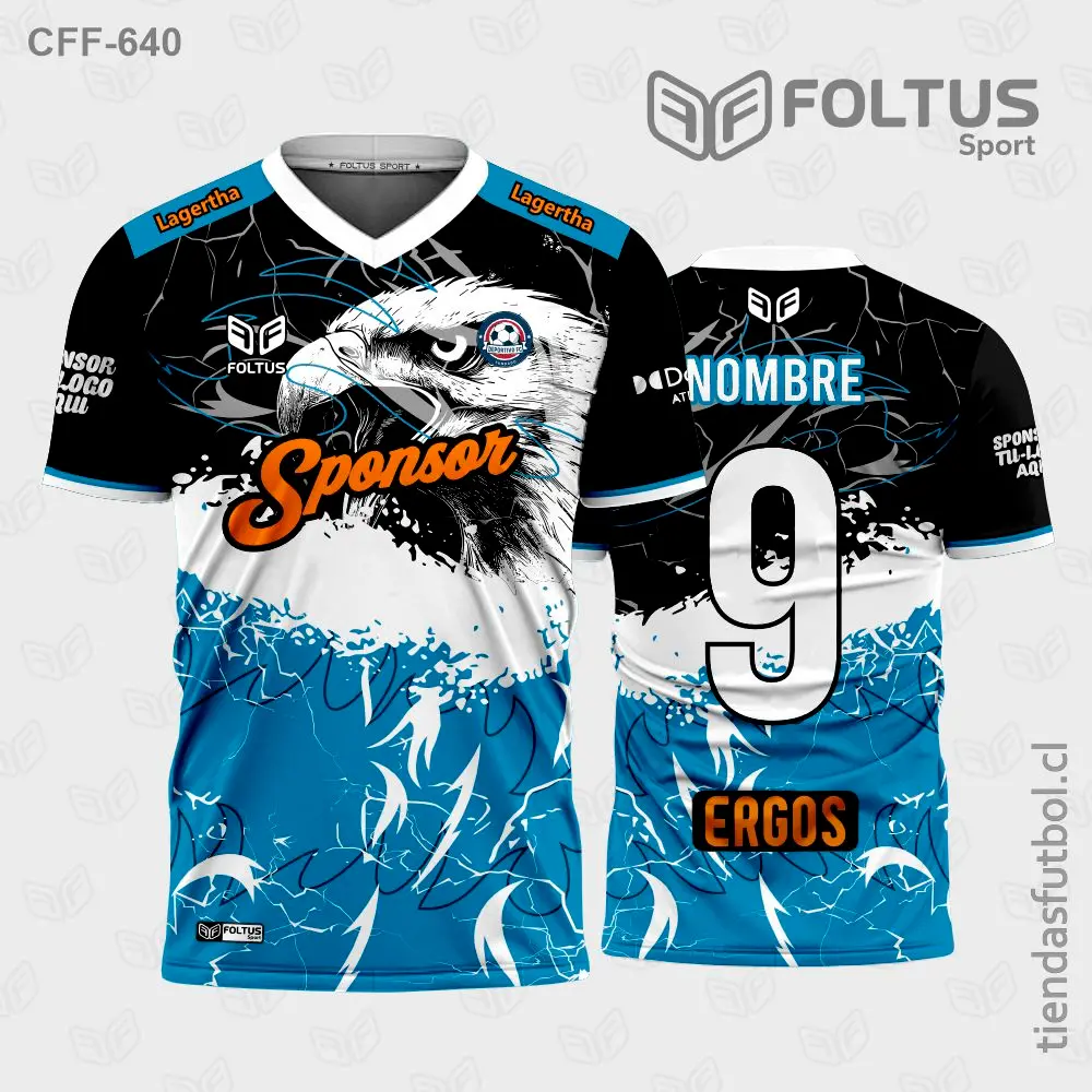 Camiseta de fútbol personalizadas CFF-640 azul con negro, diseño de alto rendimiento personalizado