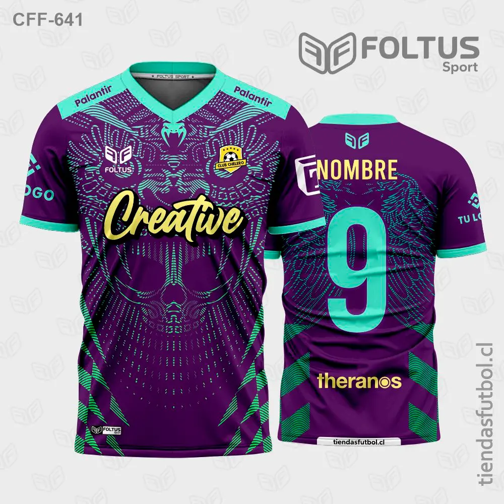 Camiseta de fútbol personalizadas CFF-641 morado con verde agua, diseño vibrante exclusivo