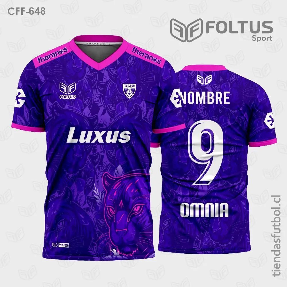 Camiseta de fútbol personalizadas CFF-648 morado con fucsia, colores neón personalizados