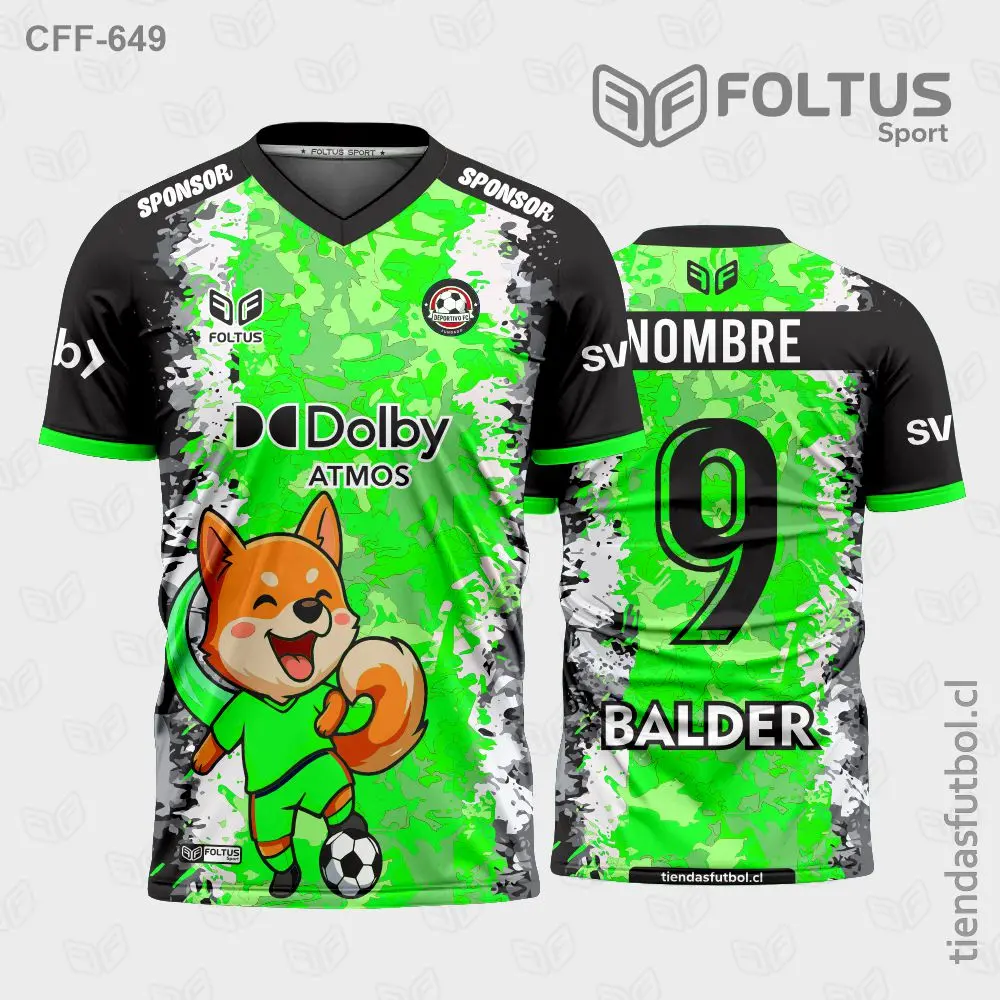 Camiseta de fútbol personalizadas CFF-649 negro con verde, estilo moderno de juego