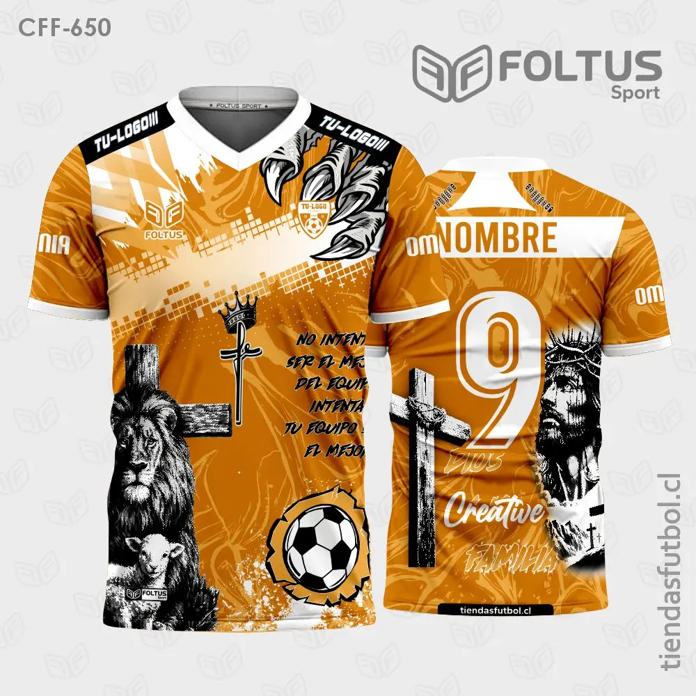 Camiseta de fútbol personalizadas CFF-650 naranja con negro, combinación de alto contraste