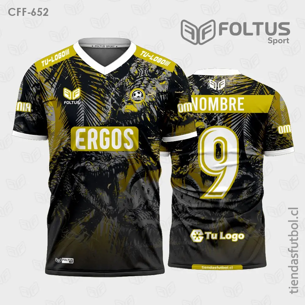 Camiseta de fútbol personalizadas CFF-652 dorado con negro, acabado premium exclusivo