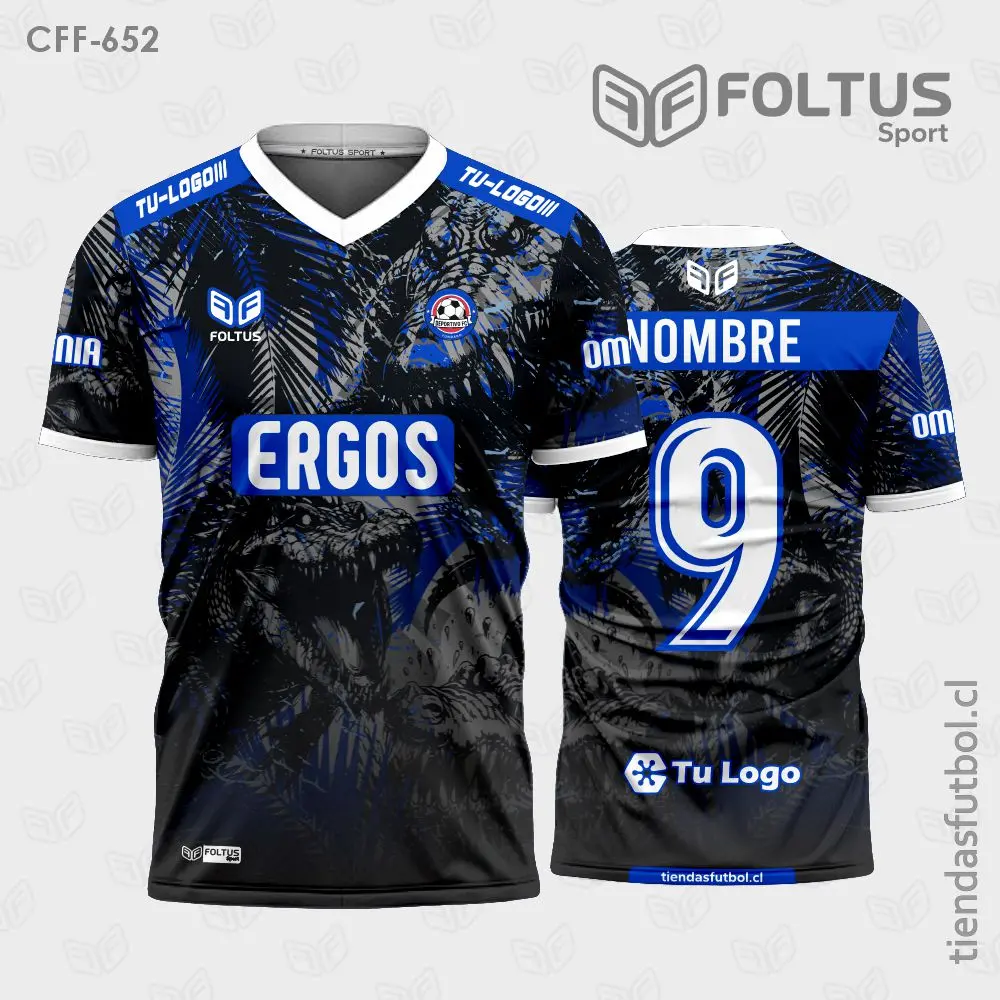 Camisetas de Fútbol Masculinas Negro con Azul Personalizadas en Chile 2026