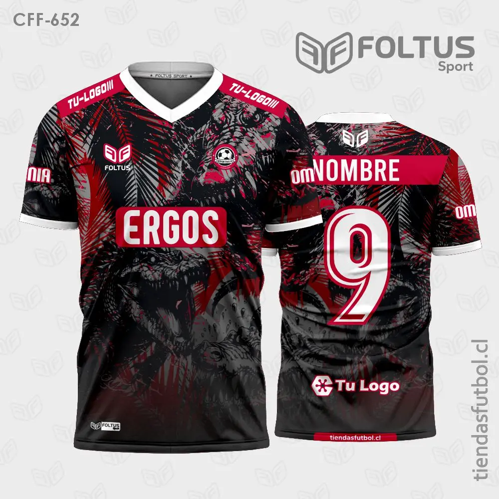 Camiseta de fútbol personalizadas CFF-652 rojo con negro, estilo de alto impacto