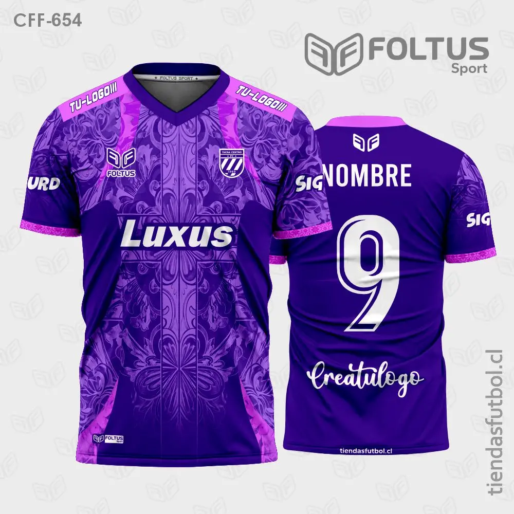 Camiseta de fútbol personalizadas CFF-654 morado con fucsia, estilo neón audaz