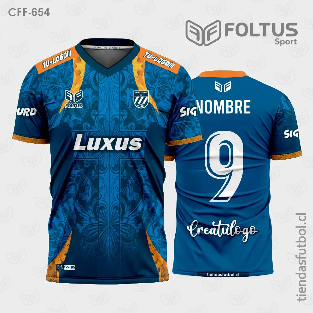 Camisetas de Fútbol Sublimadas Naranja y Azul Personalizadas en Chile 2026