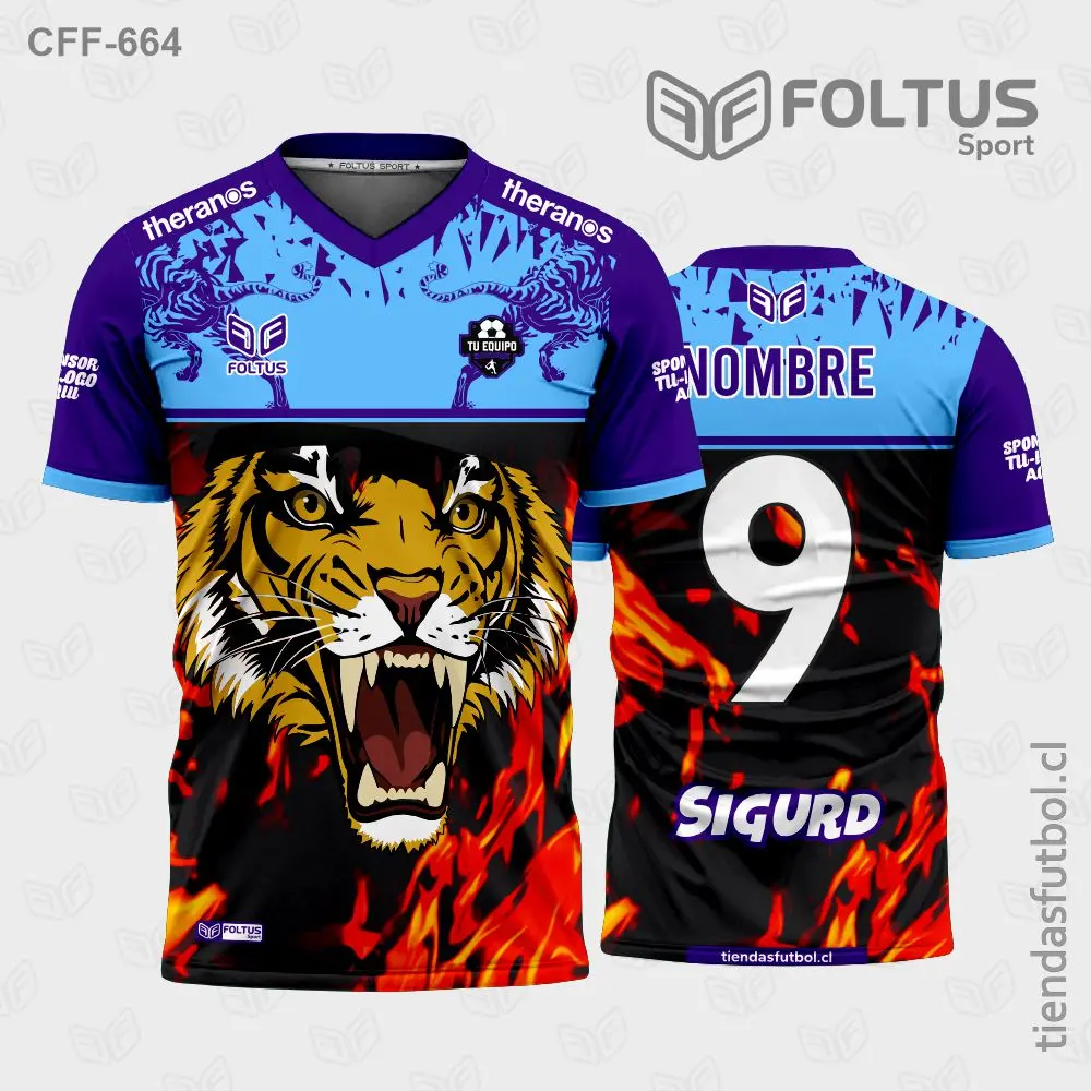Camiseta de fútbol personalizadas CFF-664 celeste con morado, estética deportiva moderna
