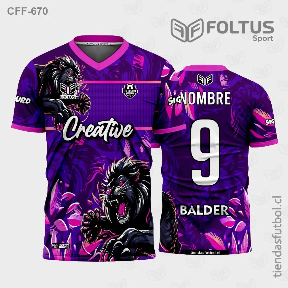 Camiseta de fútbol personalizadas CFF-670 morado con fucsia, colores neón personalizados